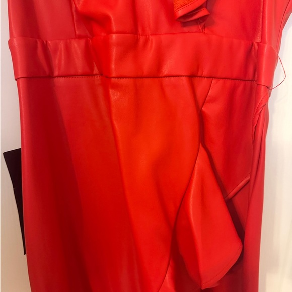 Bebe faux leather Vibrant Red Asymmetrical Dress - Picture 3 of 6